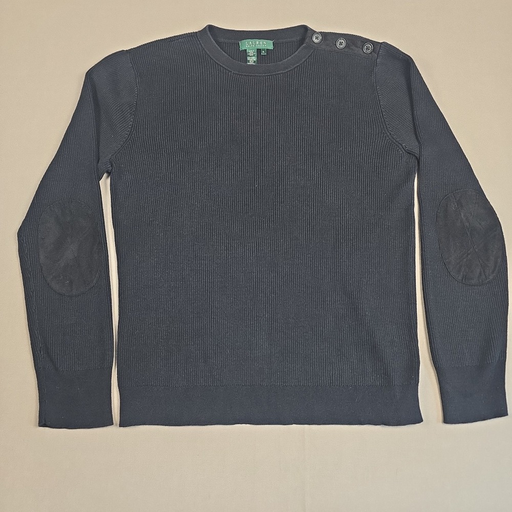 Lauren Ralph Lauren Women's XL Black Ribbed Knit Military Sweater Button...